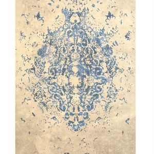 Blue Machine-made Polyester Traditional Distressed Bohemian Moderno Medallion Ru